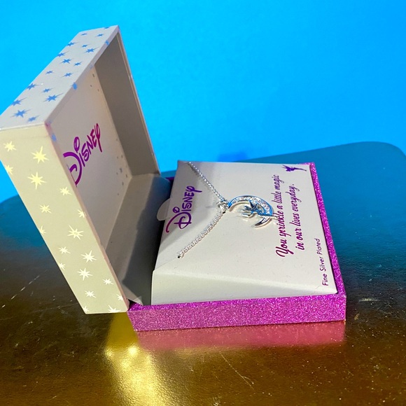 DISNEY NWT 2017 TINKER BELL FAIRY ON MOON SILVER PLATED NECKLACE ORIGINAL BOX - Picture 6 of 10